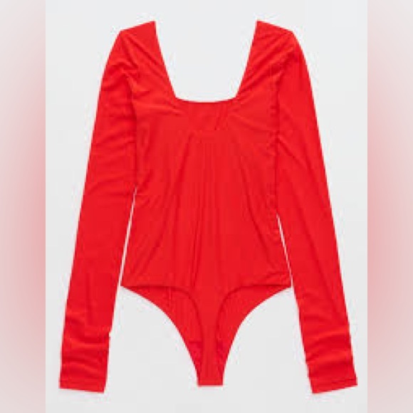 Aerie Smoothiez Bright Red Long Sleeve Bodysuit - Picture 2 of 3